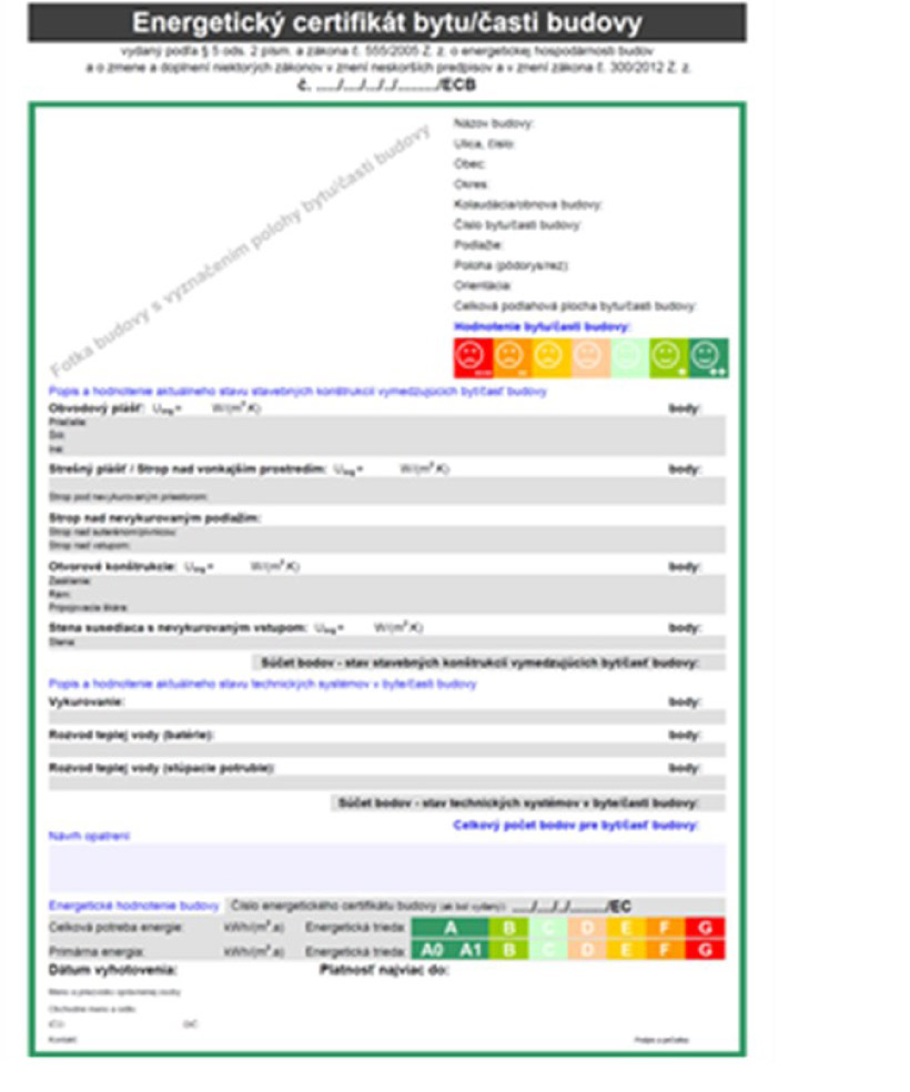 Obr. 1 Tri strany vzoru energetického certifikátu bytu [3]