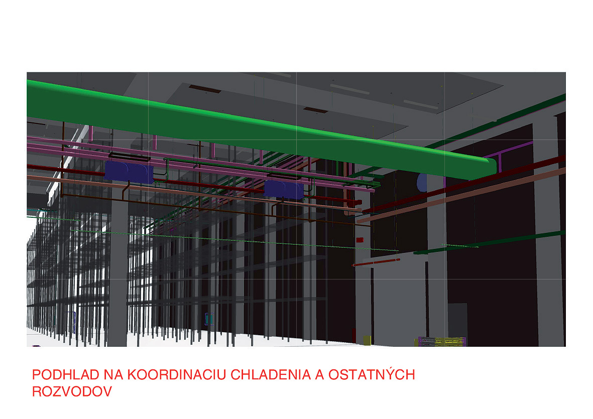 Pohľad na koordináciu chladenia a ostatných rozvodov.