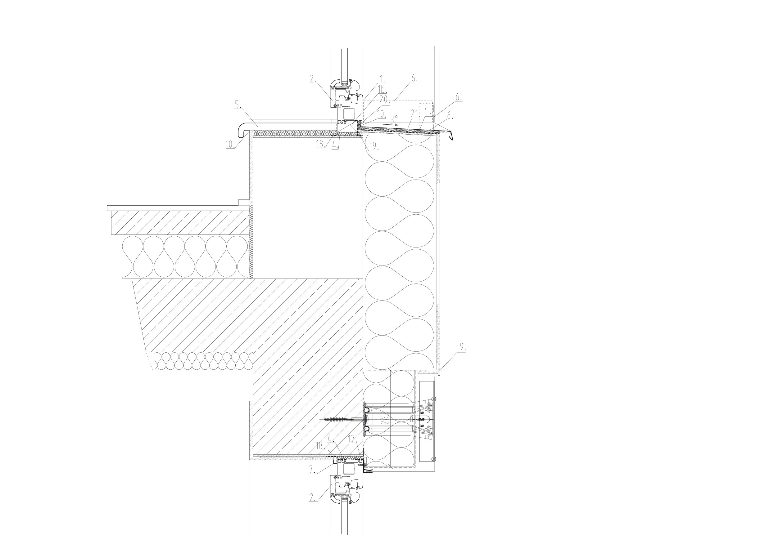 Detail prevetrávanej a kontaktnej fasády, rez parapetom