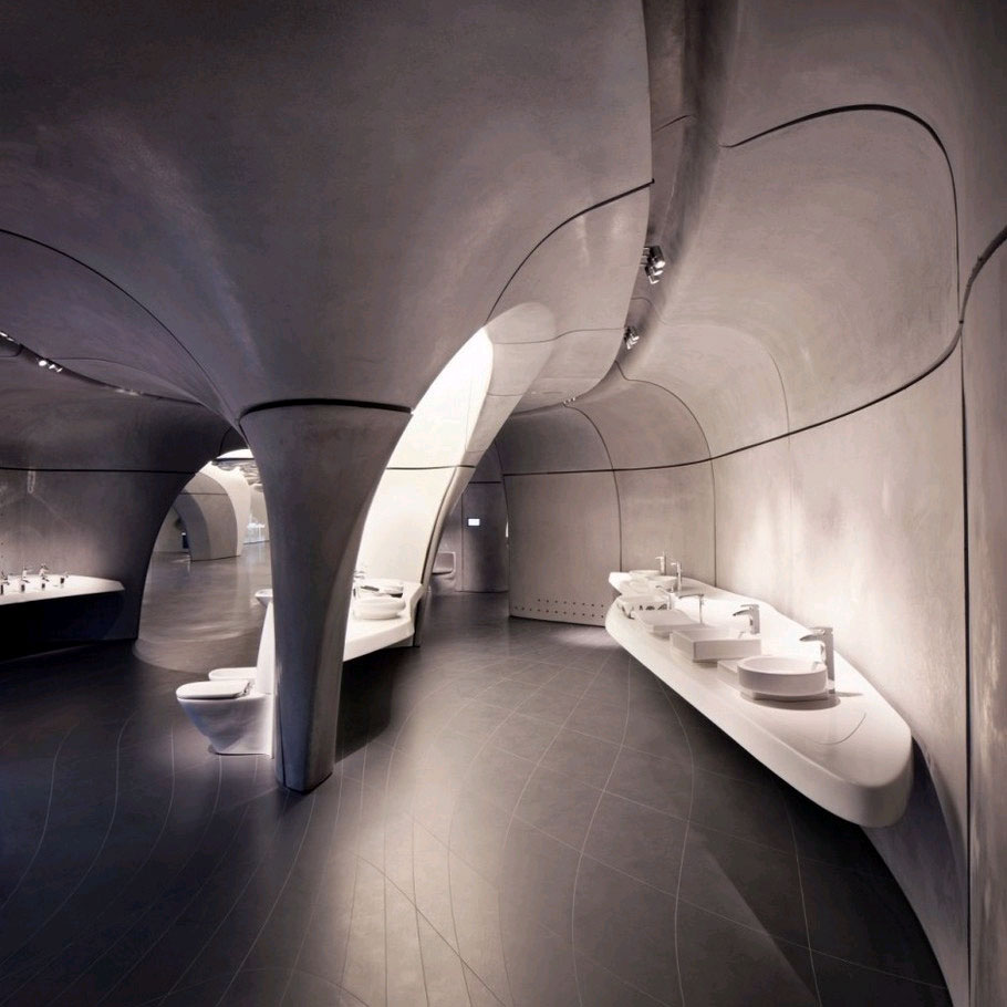 zaha hadid, roca gallery, biely cement, beton