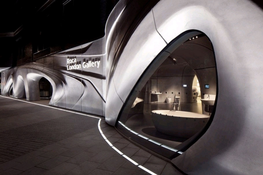 zaha hadid, roca gallery, biely cement, beton