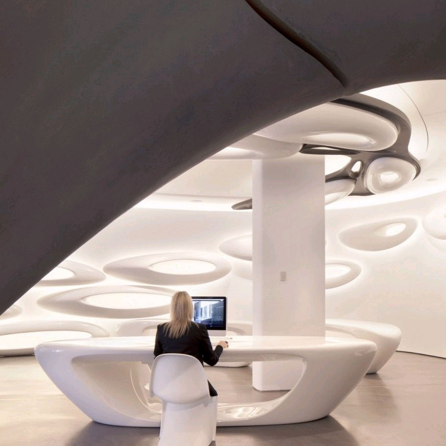 zaha hadid, roca gallery, biely cement, beton