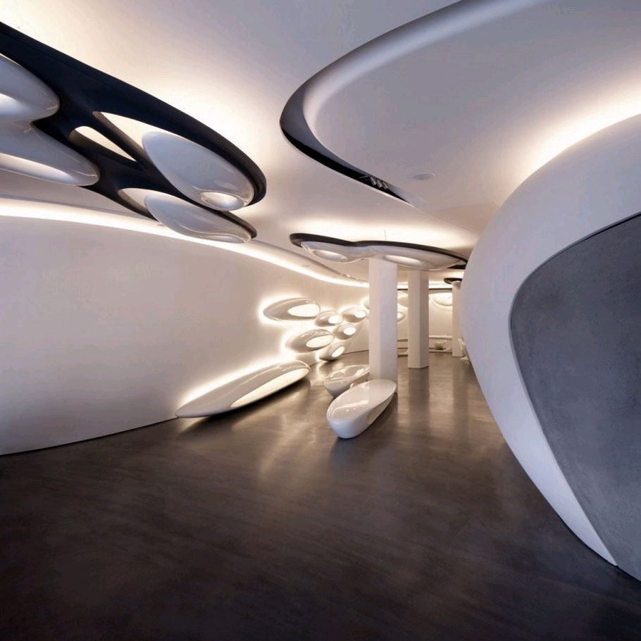 zaha hadid, roca gallery, biely cement, beton