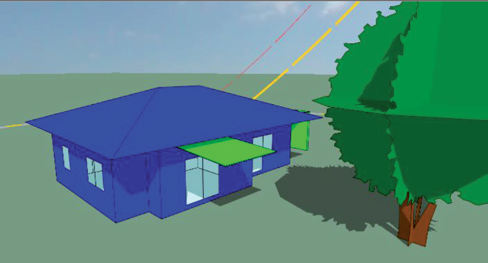 Obr. 3 Nízkoenergetická budova v Kittsee, simulačný 3D model budovy s názvom Kittsee (softvér IES-VE)