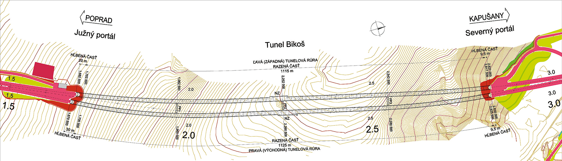 Obr. 2 Situácia tunela Bikoš